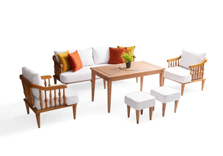 İnci Ahşap Balkon Takımı ( 3+1+1+masa+2puf )
